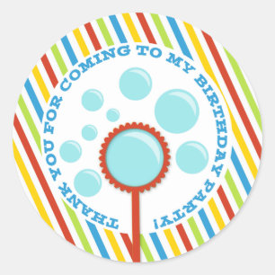 Adesivo Redondo Festa de bolhas de menino Obrigado Sticker