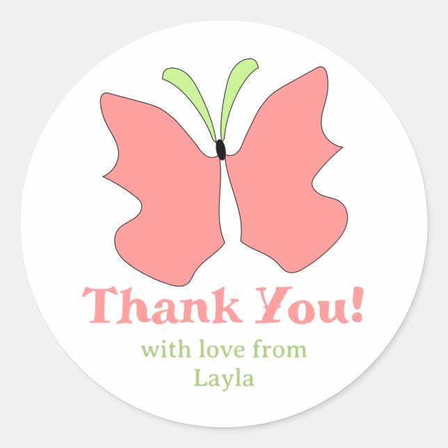 Adesivo Redondo Festa de Borboleta Obrigado (Frente)