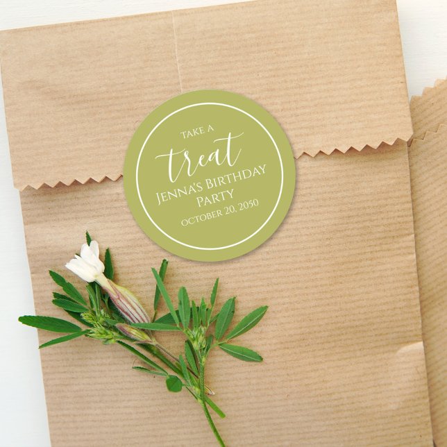 Adesivo Redondo Festa de Caligrafia Simples de Aniversário Verde (Criador carregado)