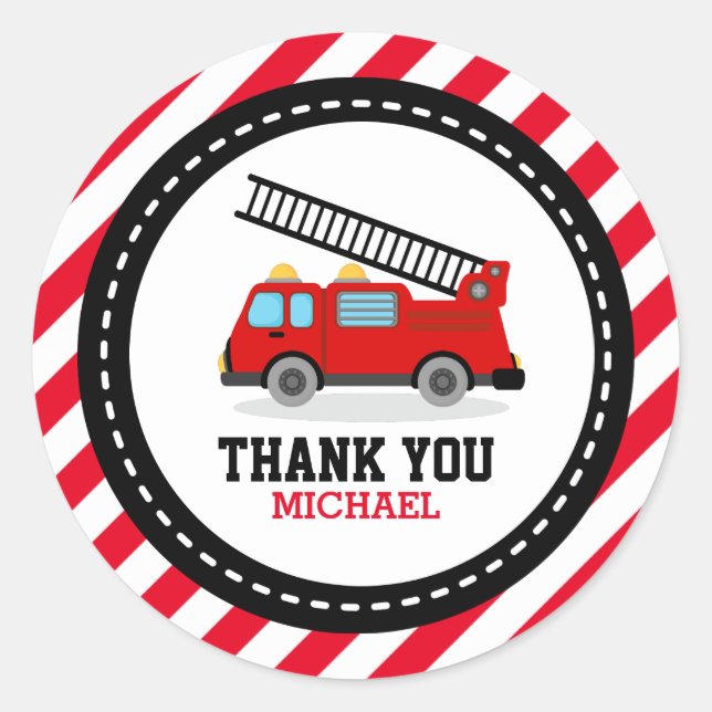 Adesivo Redondo Festa de Caminhão do Motor de Fogo Obrigado A Favo (Frente)