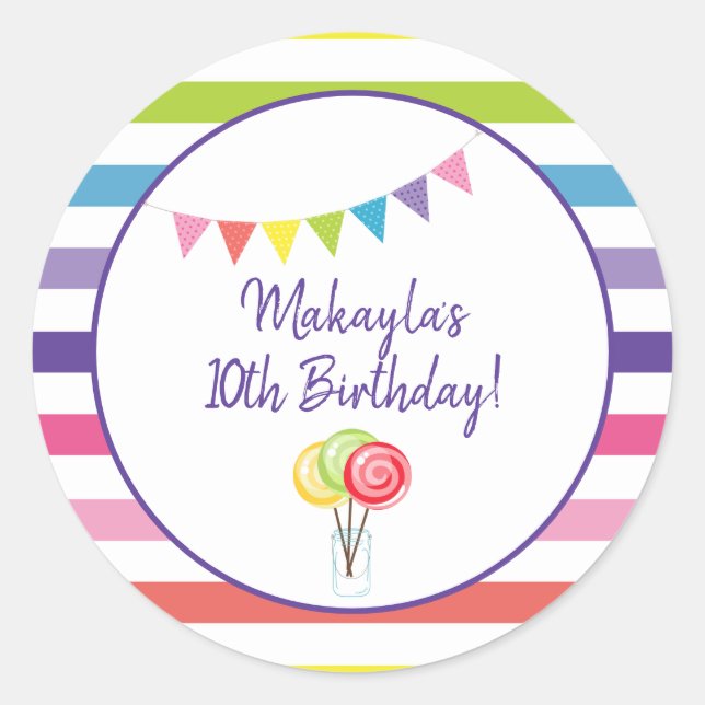 Adesivo Redondo Festa de Candy Doce Festa de aniversário Compra Ar (Frente)