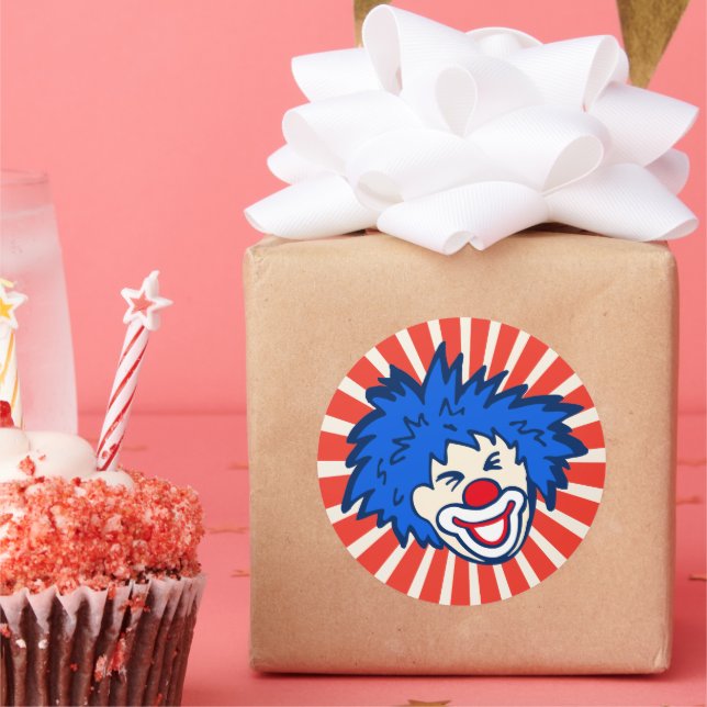 Adesivo Redondo Festa de carnaval de circo de cabelo azul-palhaço (Festa)