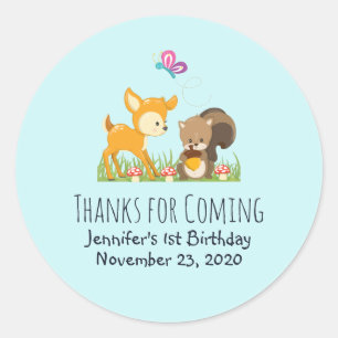 Adesivo Redondo Festa de Cartum das Criaturas da Floresta Bonita O