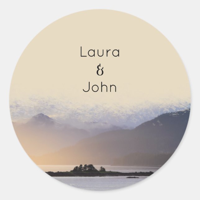 Adesivo Redondo Festa de casamento da montanha Evergreen (Frente)