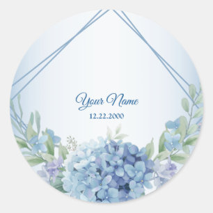 Adesivo Redondo Festa de Casamento Floral Azul Vintage Empoeirada