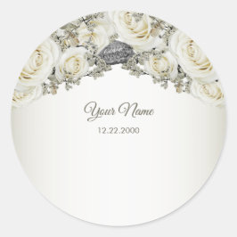 Adesivo Redondo Festa de Casamento Floral Branco Verde Beige Moder