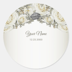 Adesivo Redondo Festa de Casamento Floral Branco Verde Beige Moder