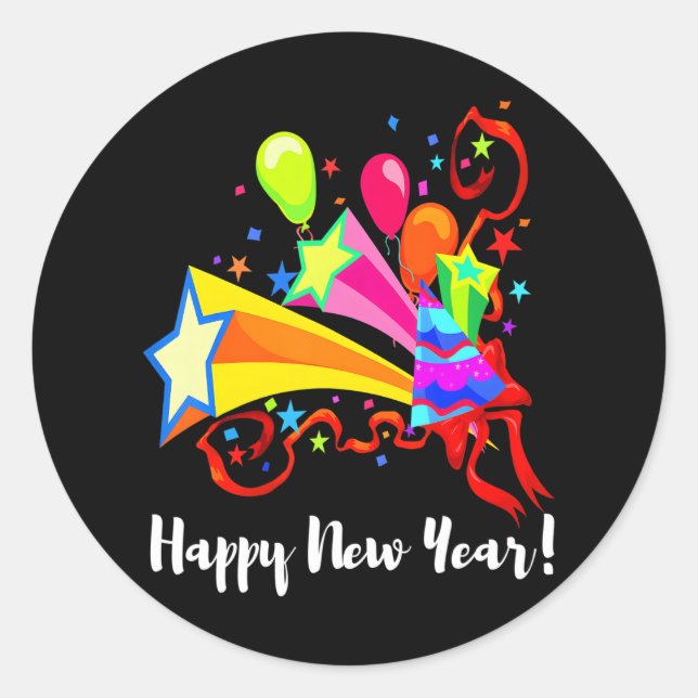 Adesivo Redondo Festa de Celebração de felizes anos novos 2024 (Frente)