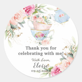 Adesivo Redondo Festa de Chá Alta Floral Blush Bebê Aniversário de
