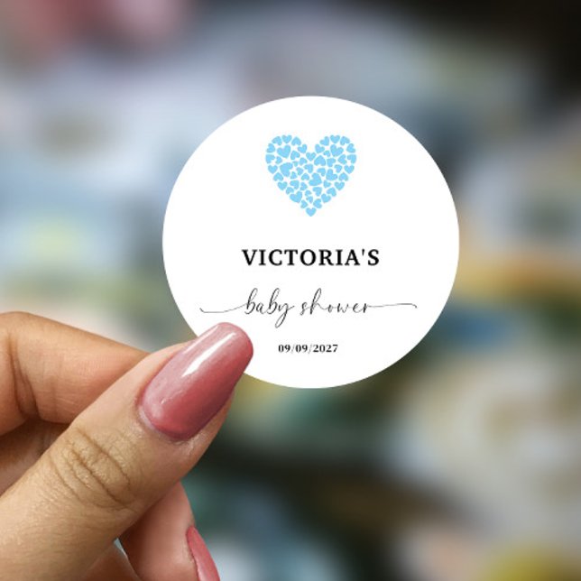 Adesivo Redondo Festa de Chá de Bebê Coração Azul (Criador carregado)