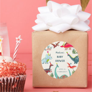 Adesivo Redondo Festa de chá de bebê dinossauro azul