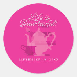 Adesivo Redondo Festa de chá de chá de fraldas, cor-de-rosa-chic m