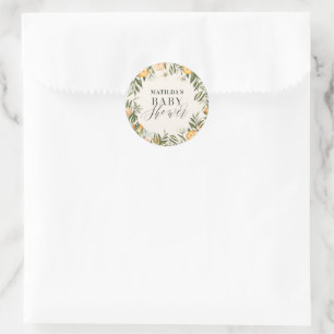 Adesivo Redondo Festa de chá de fraldas botânico dos citrinos de l