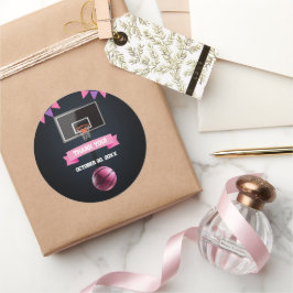 Adesivo Redondo Festa de Chá de fraldas de Basquete Rosa