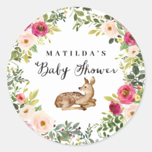 Adesivo Redondo Festa de chá de fraldas de cerco com flores aquá