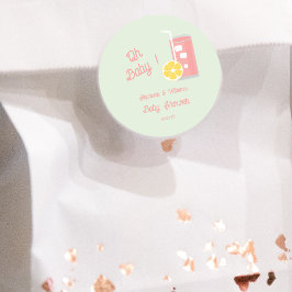 Adesivo Redondo Festa de Chá de fraldas Moderna de Limonada Rosa