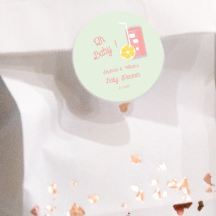 Adesivo Redondo Festa de Chá de fraldas Moderna de Limonada Rosa