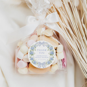 Adesivo Redondo Festa de Chá de Noiva Floral Azul