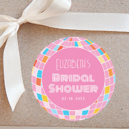 Adesivo Redondo Festa de Chá de Noiva Rosa Disco Espacial