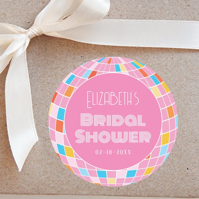 Adesivo Redondo Festa de Chá de Noiva Rosa Disco Espacial (Criador carregado)