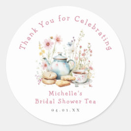 Adesivo Redondo Festa de Chá de Noivado Floral