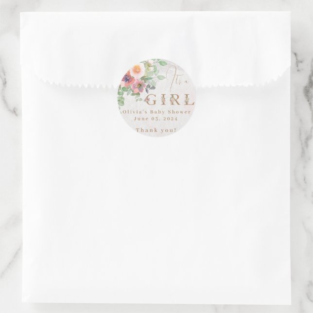 Adesivo Redondo Festa de Chá Floral Baby Girl (Bolsa)