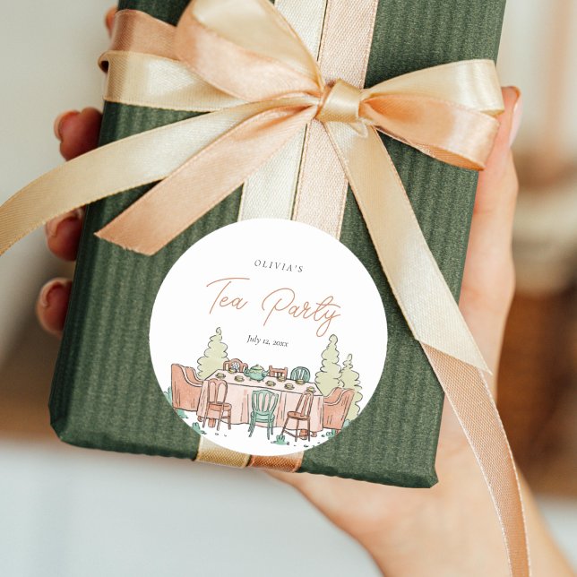 Adesivo Redondo Festa de chá, garota fofa (Criador carregado)