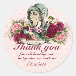 Adesivo Redondo Festa de Chá Personalizada Alice no País das Marav