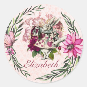 Adesivo Redondo Festa de Chá Personalizada Vintage Alice no País d