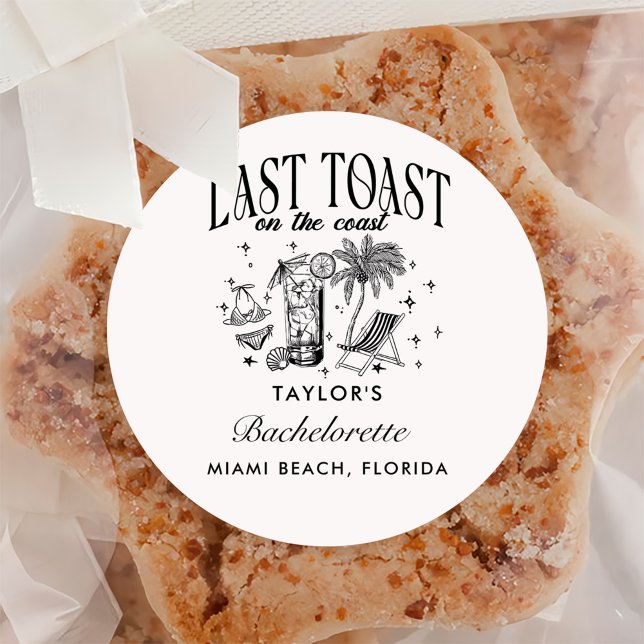 Adesivo Redondo Festa de Cocktail Moderno de Noivado à Beira-Mar P (Criador carregado)