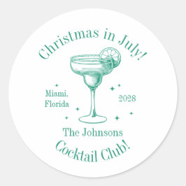 Adesivo Redondo Festa de Cocktail Natal em Julho com Nome da Famíl