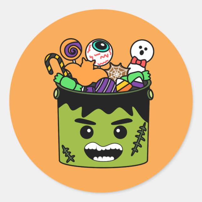 Adesivo Redondo Festa de Crianças do Bonito Halloween Frankenstein (Frente)