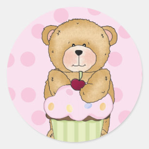 Adesivo Redondo Festa de Cupcake do Urso de Teddy