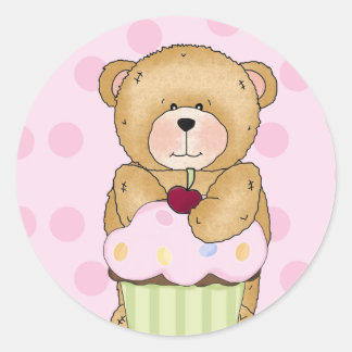 Adesivo Redondo Festa de Cupcake do Urso de Teddy