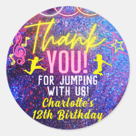 Adesivo Redondo Festa de dança Neon Pink Trampoline Obrigado