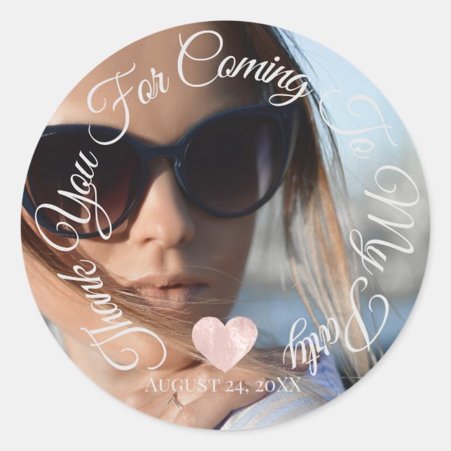 Adesivo Redondo Festa de Data de Aniversário de Obrigado por Ter V (Frente)