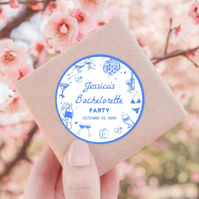 Adesivo Redondo Festa de Despedida de Solteira Blue Disco Cocktail (Criador carregado)