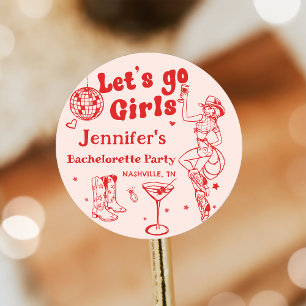 Adesivo Redondo Festa de Despedida de Solteira Caubói Disco Vermel