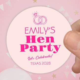 Adesivo Redondo Festa de Despedida de Solteira com Anéis Rosa Quen