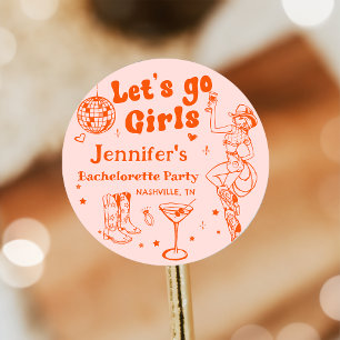 Adesivo Redondo Festa de Despedida de Solteira de Cowgirl Disco La