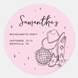 Adesivo Redondo Festa de Despedida de Solteira Disco Cowgirl Rosa 