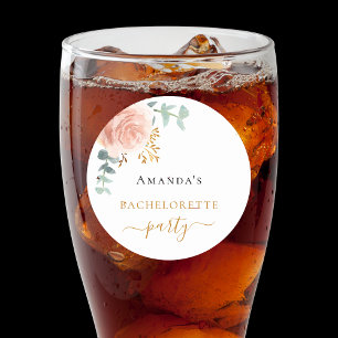 Adesivo Redondo Festa de despedida de solteira rosa ouro floral eu