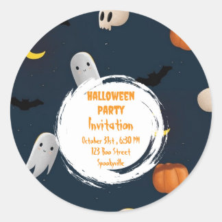 Adesivo Redondo Festa de Dia das Bruxas de Spooky Azul