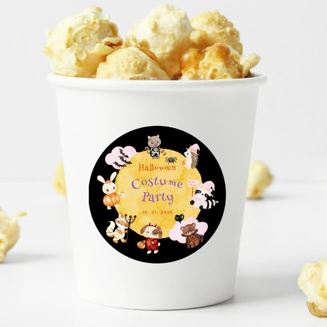 Adesivo Redondo Festa de fantasia de crianças bonitas no Halloween (Criador carregado)