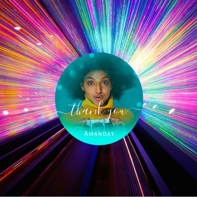 Adesivo Redondo Festa de Formando do obrigado Photo Bridal Sweet16 (Thank Photo Photo Bridal Sweet16 Graduate Party Classic Round Sticker)