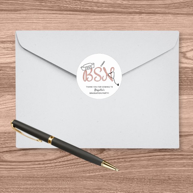 Adesivo Redondo Festa de formatura de enfermeira BSN obrigado você (Criador carregado)