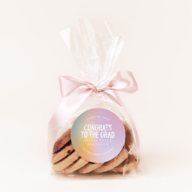 Adesivo Redondo Festa de formatura de fotos rosa-rosa do arco-íris (Criador carregado)