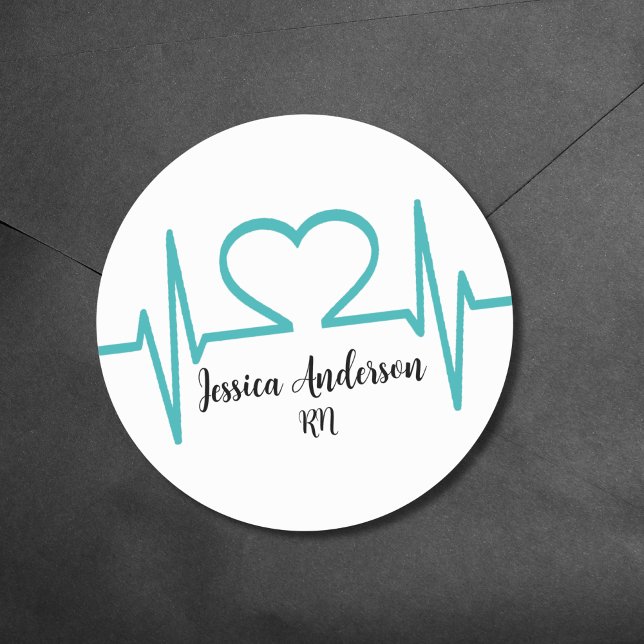Adesivo Redondo Festa de Formatura de Medicina Enfermagem Doutor M (Heart Beat EKG Line Nursing Doctor Medical Classic Round Sticker)
