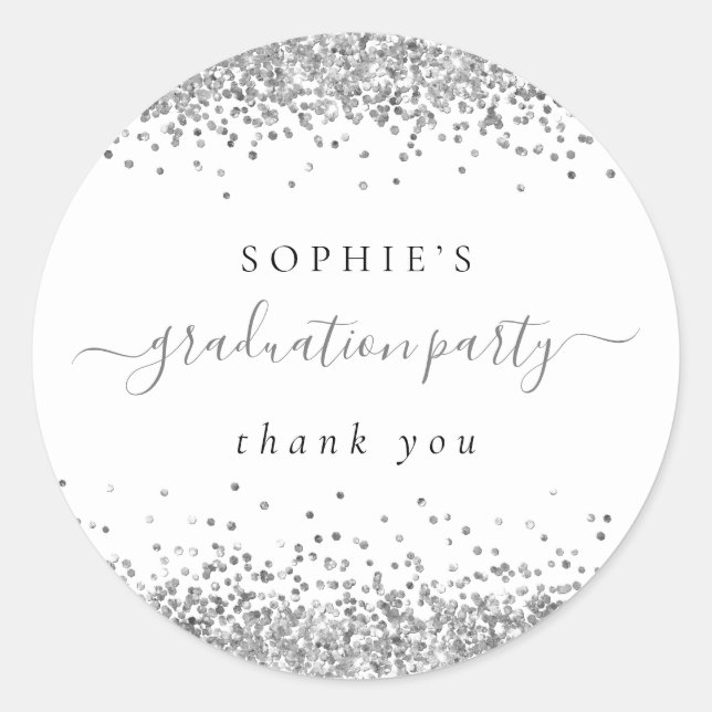 Adesivo Redondo Festa de formatura De Silver Glitter Obrigado (Frente)