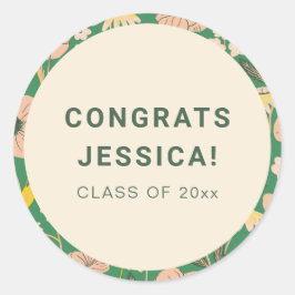 Adesivo Redondo Festa de formatura Floral Cor-de-Rosa Verde Vintag